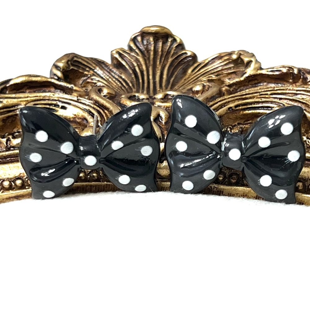 Kawaii Black Polka Dot Bow Stud Earrings